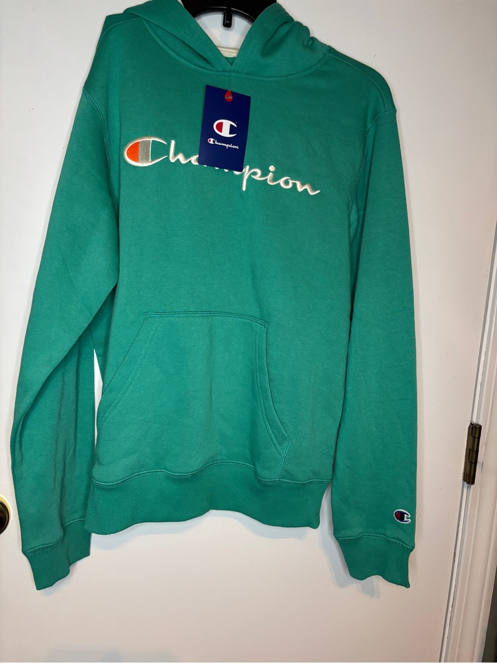 Champion Teal Script Logo Crewneck Hoodie